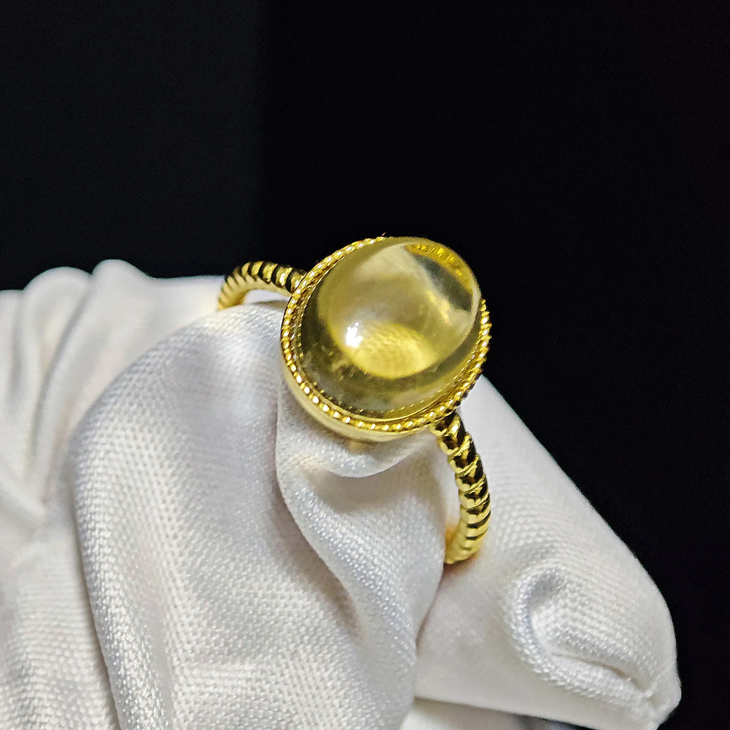 Golden Glow · Citrine Confidence Ring natural honey-yellow oval cabochon Citrine set in gold-plated sterling silver ring by Meruisa Crystal