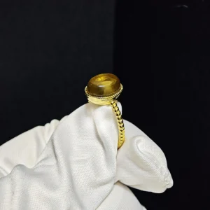 Natural honey-yellow oval cabochon Citrine set in gold-plated sterling silver ring by Meruisa Crystal