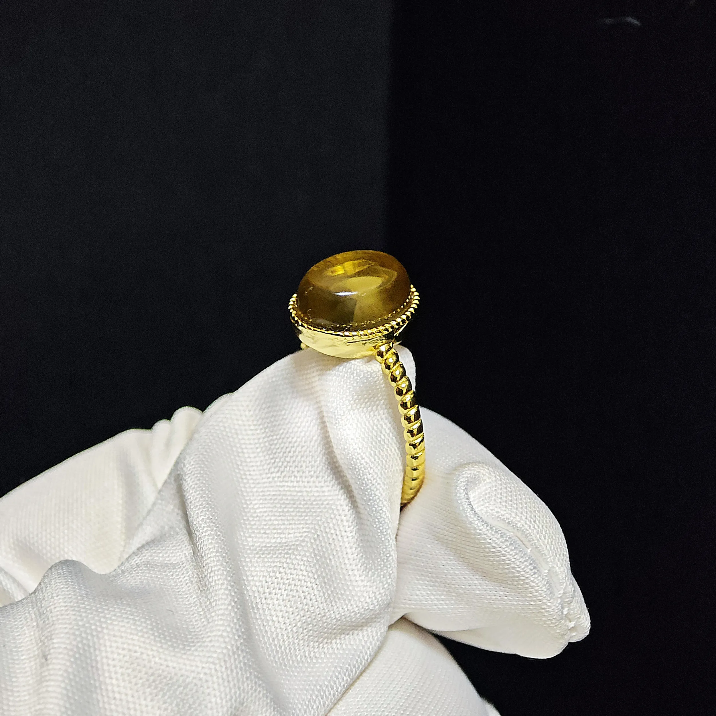 Golden Glow · Citrine Confidence Ring Natural honey-yellow oval cabochon Citrine set in gold-plated sterling silver ring by Meruisa Crystal