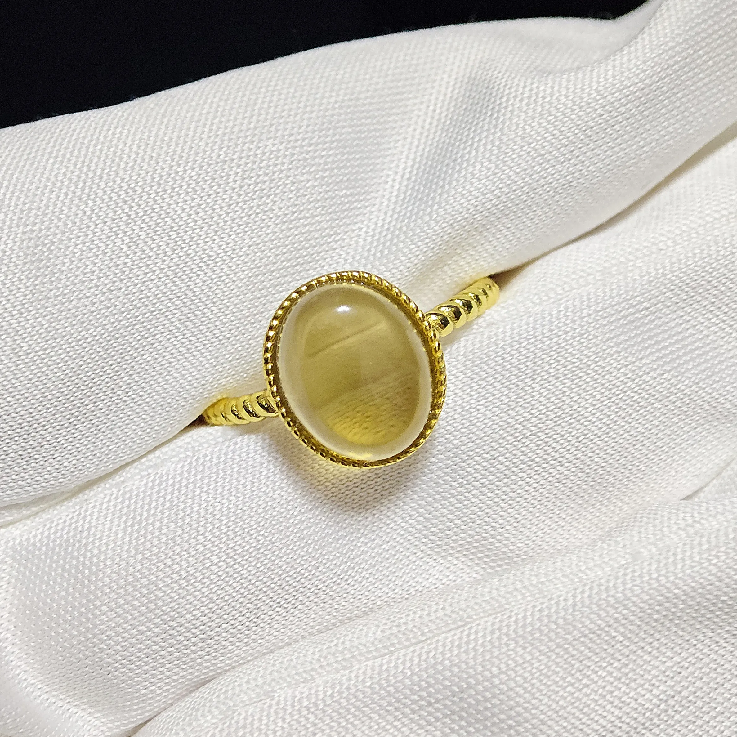 Golden Glow · Citrine Confidence Ring Natural honey-yellow oval cabochon Citrine set in gold-plated sterling silver ring by Meruisa Crystal