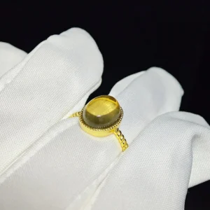 Natural honey-yellow oval cabochon Citrine set in gold-plated sterling silver ring by Meruisa Crystal