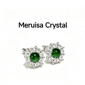 Green Fortune Collection Jadeite Jewelry Set — S925 silver 4-piece set with natural green jadeite and diamonds by Meruisa Crystal