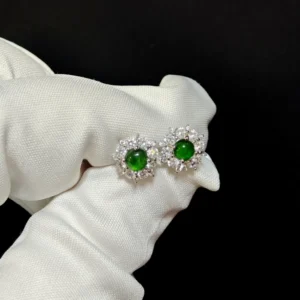 Green Fortune Collection Jadeite Jewelry Set — S925 silver 4-piece set with natural green jadeite and diamonds by Meruisa Crystal