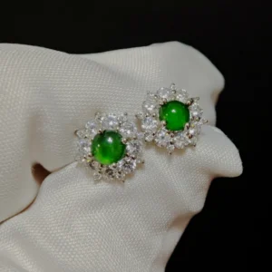 Green Fortune Collection Jadeite Jewelry Set — S925 silver 4-piece set with natural green jadeite and diamonds by Meruisa Crystal