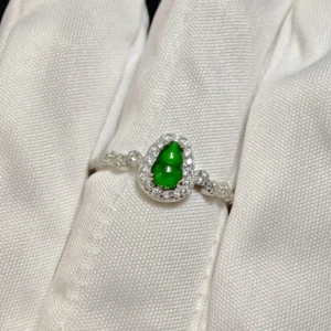 Green Fortune Collection Jadeite Jewelry Set — S925 silver 4-piece set with natural green jadeite and diamonds by Meruisa Crystal