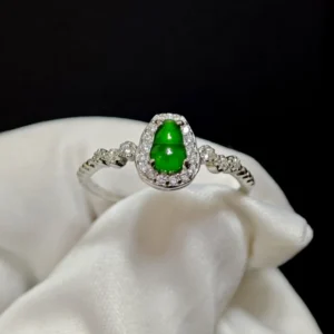 Green Fortune Collection Jadeite Jewelry Set — S925 silver 4-piece set with natural green jadeite and diamonds by Meruisa Crystal