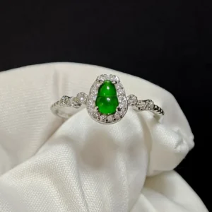 Green Fortune Collection Jadeite Jewelry Set — S925 silver 4-piece set with natural green jadeite and diamonds by Meruisa Crystal
