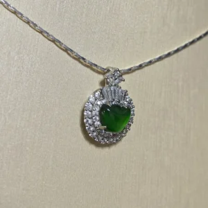 Green Fortune Collection Jadeite Jewelry Set — S925 silver 4-piece set with natural green jadeite and diamonds by Meruisa Crystal