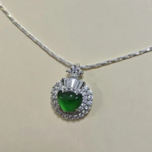 Green Fortune Collection Jadeite Jewelry Set — S925 silver 4-piece set with natural green jadeite and diamonds by Meruisa Crystal