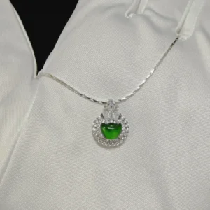 Green Fortune Collection Jadeite Jewelry Set — S925 silver 4-piece set with natural green jadeite and diamonds by Meruisa Crystal