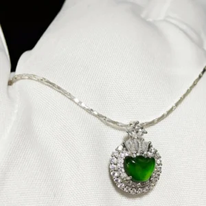 Green Fortune Collection Jadeite Jewelry Set — S925 silver 4-piece set with natural green jadeite and diamonds by Meruisa Crystal