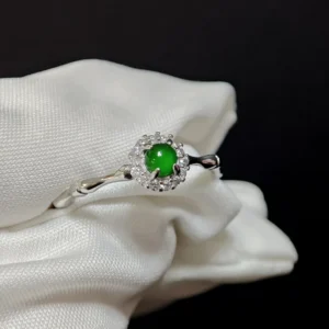Green Fortune Collection Jadeite Jewelry Set — S925 silver 4-piece set with natural green jadeite and diamonds by Meruisa Crystal