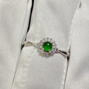 Green Fortune Collection Jadeite Jewelry Set — S925 silver 4-piece set with natural green jadeite and diamonds by Meruisa Crystal