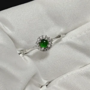 Green Fortune Collection Jadeite Jewelry Set — S925 silver 4-piece set with natural green jadeite and diamonds by Meruisa Crystal