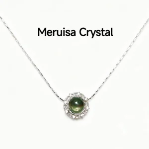Green Phantom Quartz · Growth & Manifestation Pendant — silver plated pendant with micro‑pave diamond rays and natural green phantom quartz center by Meruisa Crystal