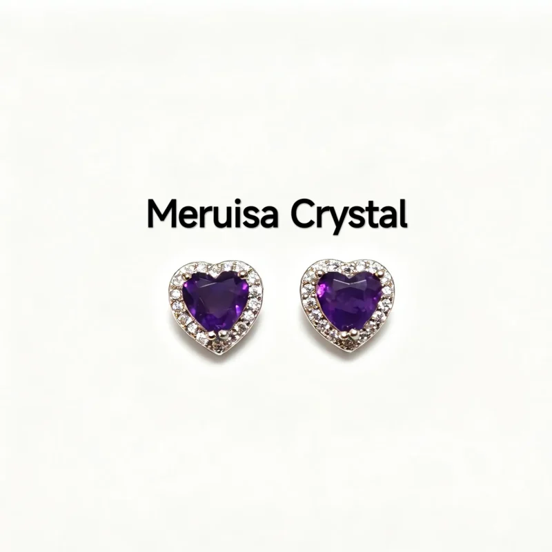 Sterling Silver Amethyst Heart Stud Earrings with Cubic Zirconia Halo by Meruisa Crystal