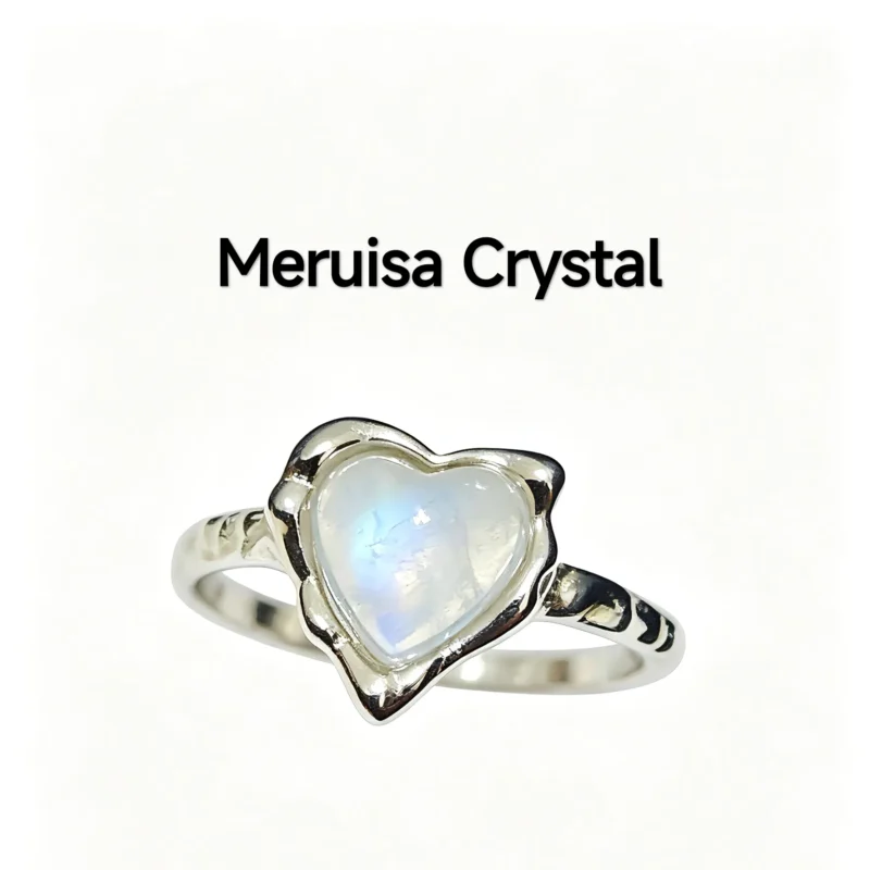 Blue Moonstone Intuition & Inner Peace Ring — natural heart-shaped Blue Moonstone set in sterling silver with an organic-texture band by Meruisa Crystal