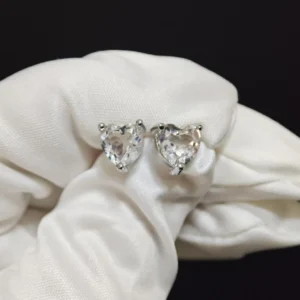 Clear Quartz Clarity & Intention Heart Stud Earrings in 925 sterling silver by Meruisa Crystal