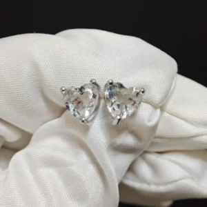 Clear Quartz Clarity & Intention Heart Stud Earrings in 925 sterling silver by Meruisa Crystal