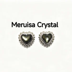 Black Mother of Pearl Protection & Intuition Heart Stud Earrings in 925 sterling silver by Meruisa Crystal