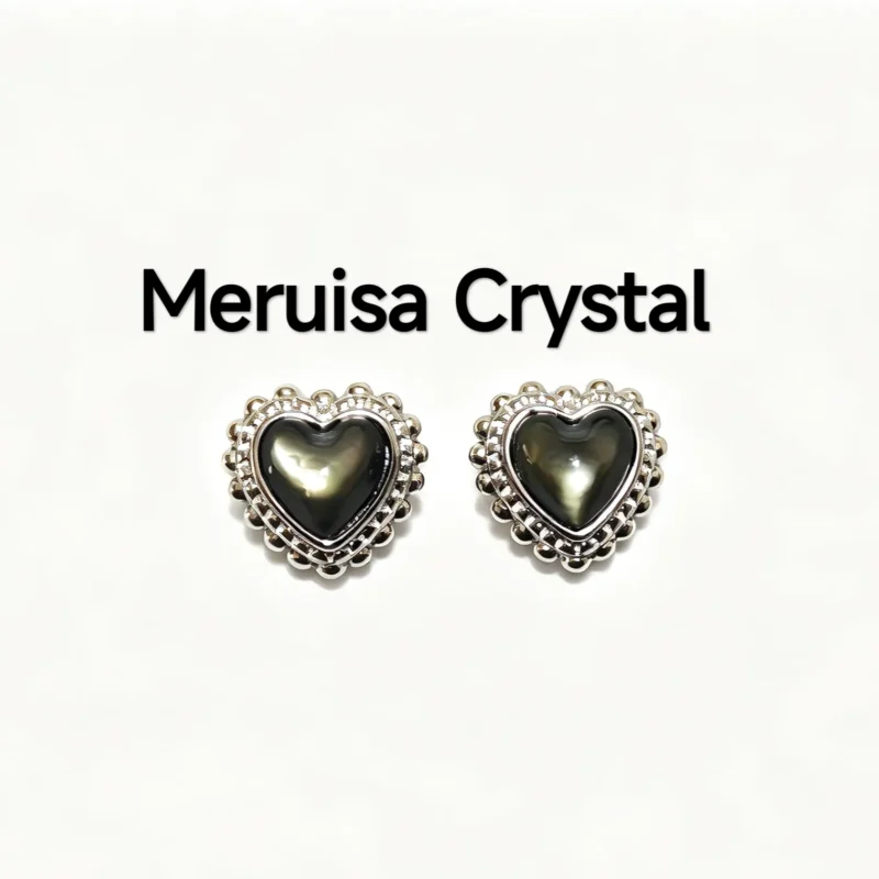 Black Mother of Pearl Protection & Intuition Heart Stud Earrings in 925 sterling silver by Meruisa Crystal