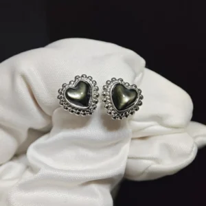 Black Mother of Pearl Protection & Intuition Heart Stud Earrings in 925 sterling silver by Meruisa Crystal