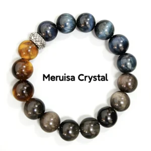 Home Meruisa Crystal 三重守護能量手鍊 - 天然藍虎眼石、虎眼石、銀輝黑曜石組合