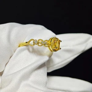 Natural brilliant-cut Citrine set in gold-plated sterling silver ring with lace-inspired filigree and pave accents by Meruisa Crystal