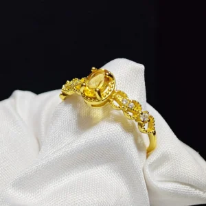 Natural brilliant-cut Citrine set in gold-plated sterling silver ring with lace-inspired filigree and pave accents by Meruisa Crystal