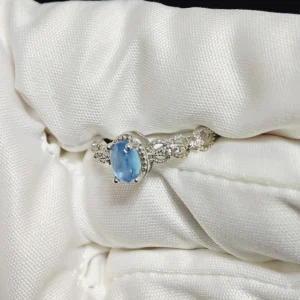 Aquamarine Ring-Cabochon Gemstone-Sterling Silver Ring-Natural Gemstone