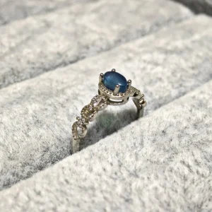 Aquamarine Ring-Cabochon Gemstone-Sterling Silver Ring-Natural Gemstone