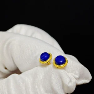 Lapis Lazuli Gold‑Plated Stud Earrings — S925 silver with natural lapis center by Meruisa Crystal