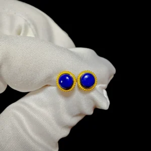 Lapis Lazuli Gold‑Plated Stud Earrings — S925 silver with natural lapis center by Meruisa Crystal