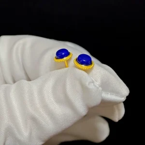 Lapis Lazuli Gold‑Plated Stud Earrings — S925 silver with natural lapis center by Meruisa Crystal