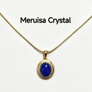 Golden Sands Lapis Lazuli Oval Pendant — gold-plated silver oval pendant with golden sand textured rim, micro-pave diamond halo, and natural lapis lazuli center by Meruisa Crystal