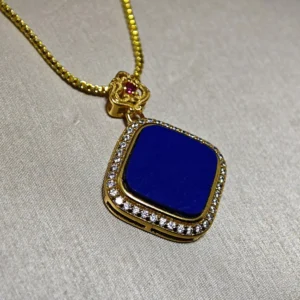 Sacred Geometry Lapis Lazuli Clarity Pendant/Necklace — polished square-cut natural Lapis Lazuli set in gold-plated sterling silver with pave accents by Meruisa Crystal