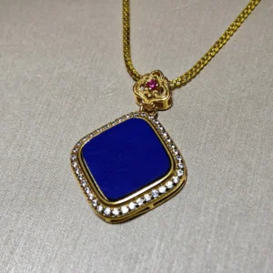 Sacred Geometry Lapis Lazuli Clarity Pendant/Necklace — polished square-cut natural Lapis Lazuli set in gold-plated sterling silver with pave accents by Meruisa Crystal