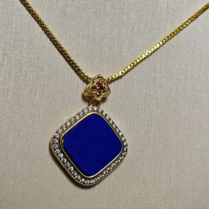 Sacred Geometry Lapis Lazuli Clarity Pendant/Necklace — polished square-cut natural Lapis Lazuli set in gold-plated sterling silver with pave accents by Meruisa Crystal