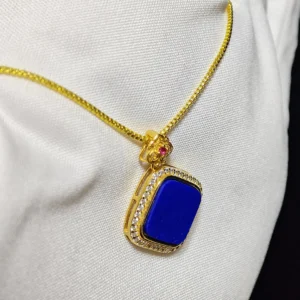 Sacred Geometry Lapis Lazuli Clarity Pendant/Necklace — polished square-cut natural Lapis Lazuli set in gold-plated sterling silver with pave accents by Meruisa Crystal