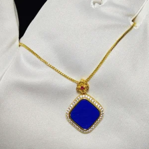 Sacred Geometry Lapis Lazuli Clarity Pendant/Necklace — polished square-cut natural Lapis Lazuli set in gold-plated sterling silver with pave accents by Meruisa Crystal