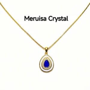 Mystic Tear Lapis Lazuli Waterdrop Pendant — waterdrop-cut natural Lapis Lazuli set in gold-tone frame with diamond halo and white resin outer layer by Meruisa Crystal