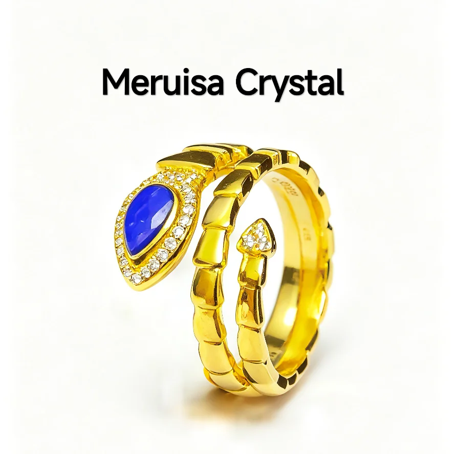 Lapis Lazuli · Intuition & Protection Serpent Ring Lapis Lazuli · Intuition & Protection Serpent Ring — waterdrop-cut natural Lapis Lazuli in gold-plated copper serpent setting with pave diamond head and tail accents by Meruisa Crystal