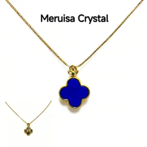 Lapis Lazuli Protection & Awakening Four-Leaf Clover Pendant/Necklace — double-sided natural Lapis with smooth clover front and engraved lotus reverse by Meruisa Crystal Lapis Lazuli · Protection & Awakening Four-Leaf Clover Pendant