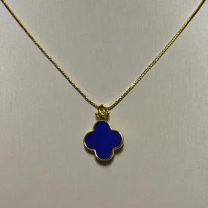 Lapis Lazuli Protection & Awakening Four-Leaf Clover Pendant/Necklace — double-sided natural Lapis with smooth clover front and engraved lotus reverse by Meruisa Crystal Lapis Lazuli · Protection & Awakening Four-Leaf Clover Pendant