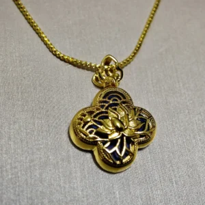 Lapis Lazuli Protection & Awakening Four-Leaf Clover Pendant/Necklace — double-sided natural Lapis with smooth clover front and engraved lotus reverse by Meruisa Crystal Lapis Lazuli · Protection & Awakening Four-Leaf Clover Pendant