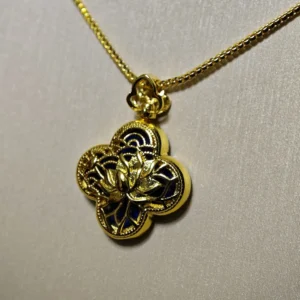 Lapis Lazuli Protection & Awakening Four-Leaf Clover Pendant/Necklace — double-sided natural Lapis with smooth clover front and engraved lotus reverse by Meruisa Crystal Lapis Lazuli · Protection & Awakening Four-Leaf Clover Pendant
