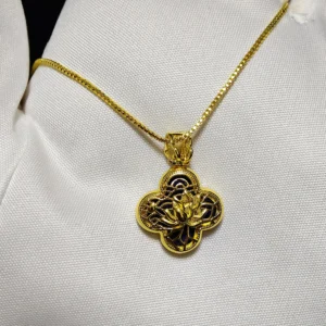 Lapis Lazuli Protection & Awakening Four-Leaf Clover Pendant/Necklace — double-sided natural Lapis with smooth clover front and engraved lotus reverse by Meruisa Crystal Lapis Lazuli · Protection & Awakening Four-Leaf Clover Pendant