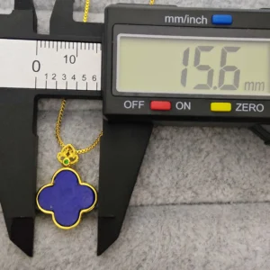 Lapis Lazuli Protection & Awakening Four-Leaf Clover Pendant/Necklace — double-sided natural Lapis with smooth clover front and engraved lotus reverse by Meruisa Crystal Lapis Lazuli · Protection & Awakening Four-Leaf Clover Pendant