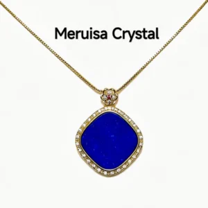 Lapis Lazuli Protection & Intuition Talisman Pendant — natural Lapis Lazuli tablet set in gold-plated frame with pave accents by Meruisa Crystal