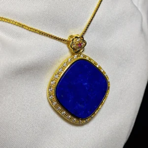 Lapis Lazuli Protection & Intuition Talisman Pendant — natural Lapis Lazuli tablet set in gold-plated frame with pave accents by Meruisa Crystal
